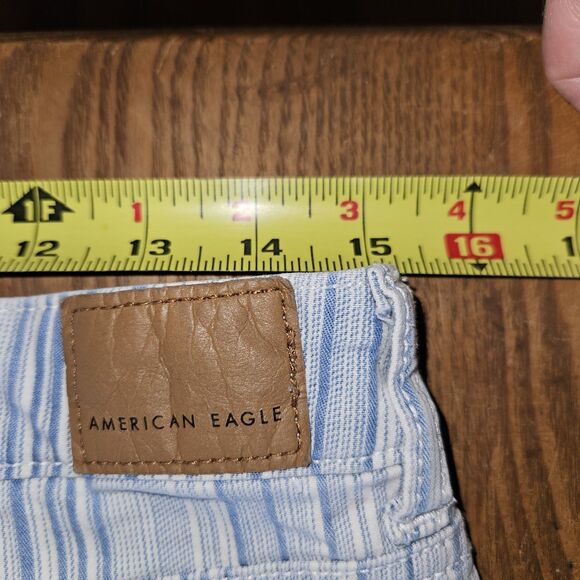 American Eagle AE Mom Jeans White/Blue Stripe – Size 10, Stretch Fit, Retro Vibe - Picture 7 of 11